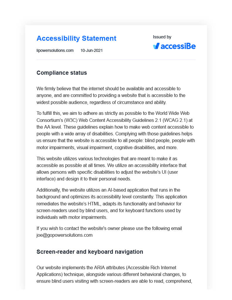 Long Island Power Solutions Accessibility Statement Page 1